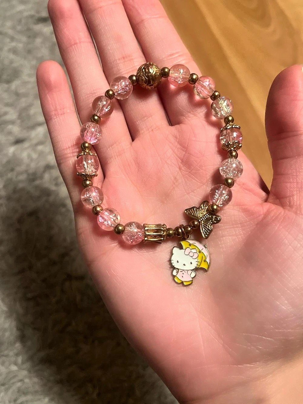 Pink & Gold Beaded Charm Bracelet